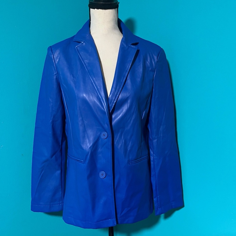 NWT Wet Seal S Solid Blue Faux Leather Long Sleeve Jacket